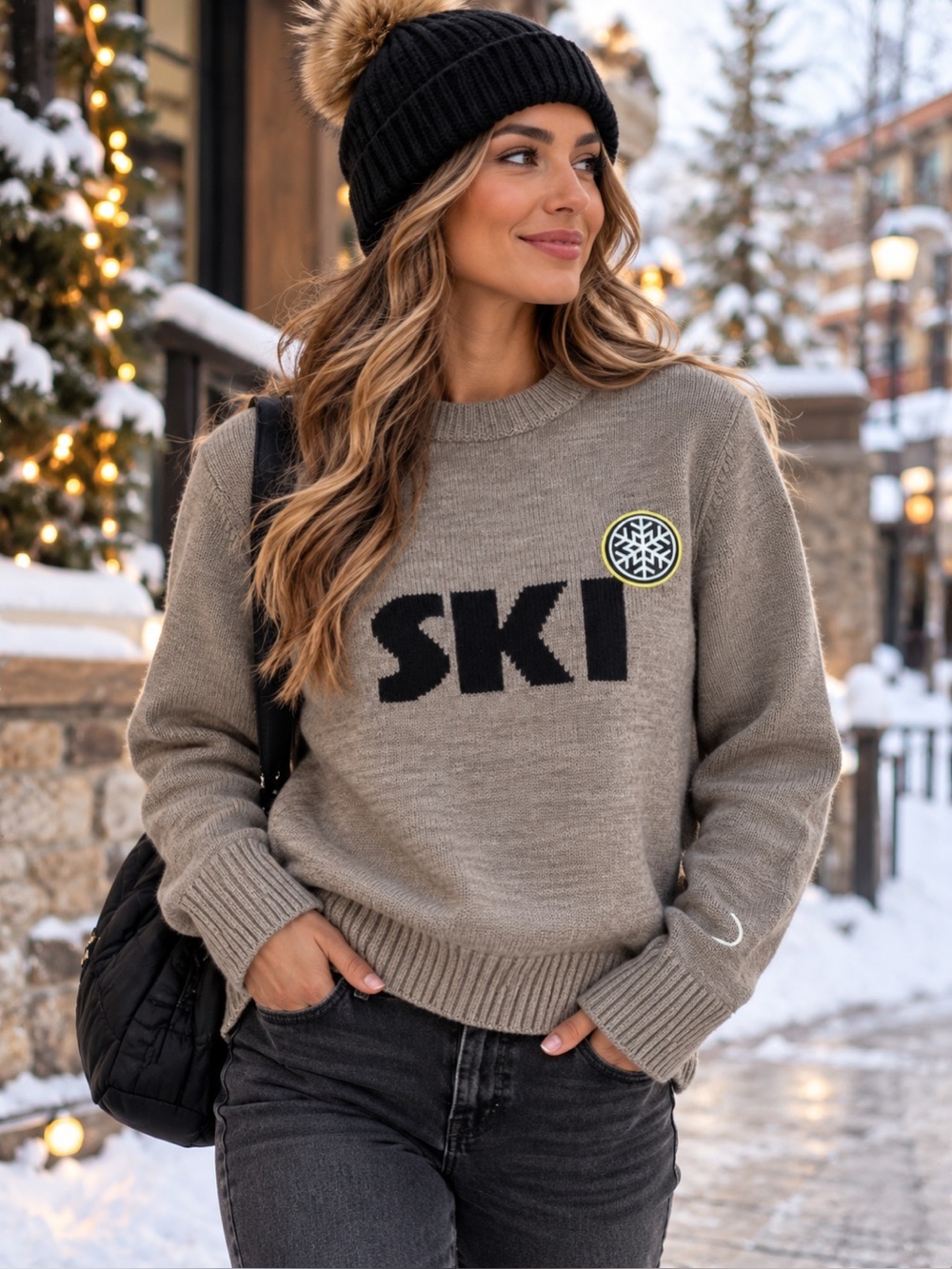 AspenX Women’s Taupe 'SKI' Knit Sweater